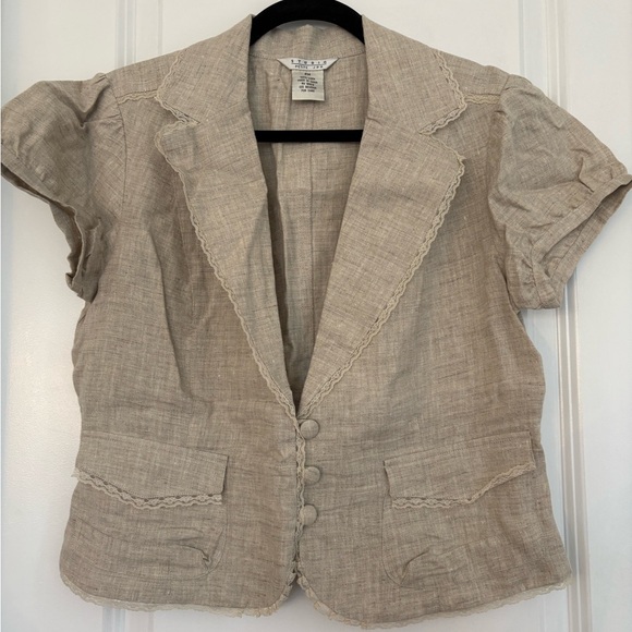 Studio Jackets & Blazers - Studio Petite PM 100% Linen Short Sleeve Beige Blazer Jacket Women’s